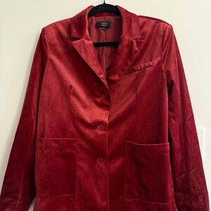 Cranberry red velvet blazer for women